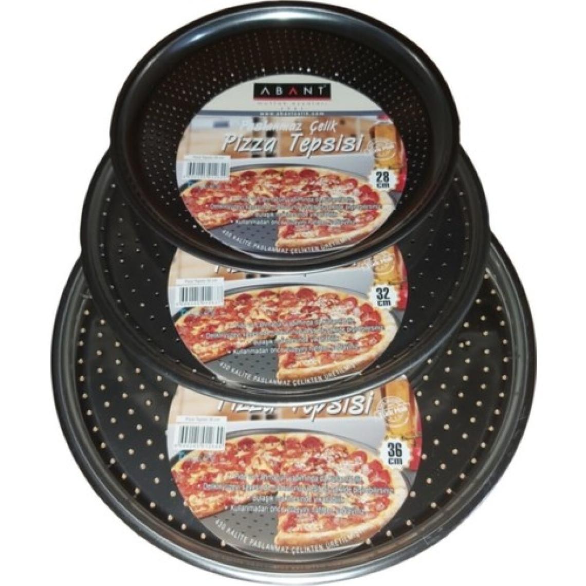 Abant Paslanmaz Çelik 3 Boy Delikli Pizza Tepsisi 28-32-36 cm