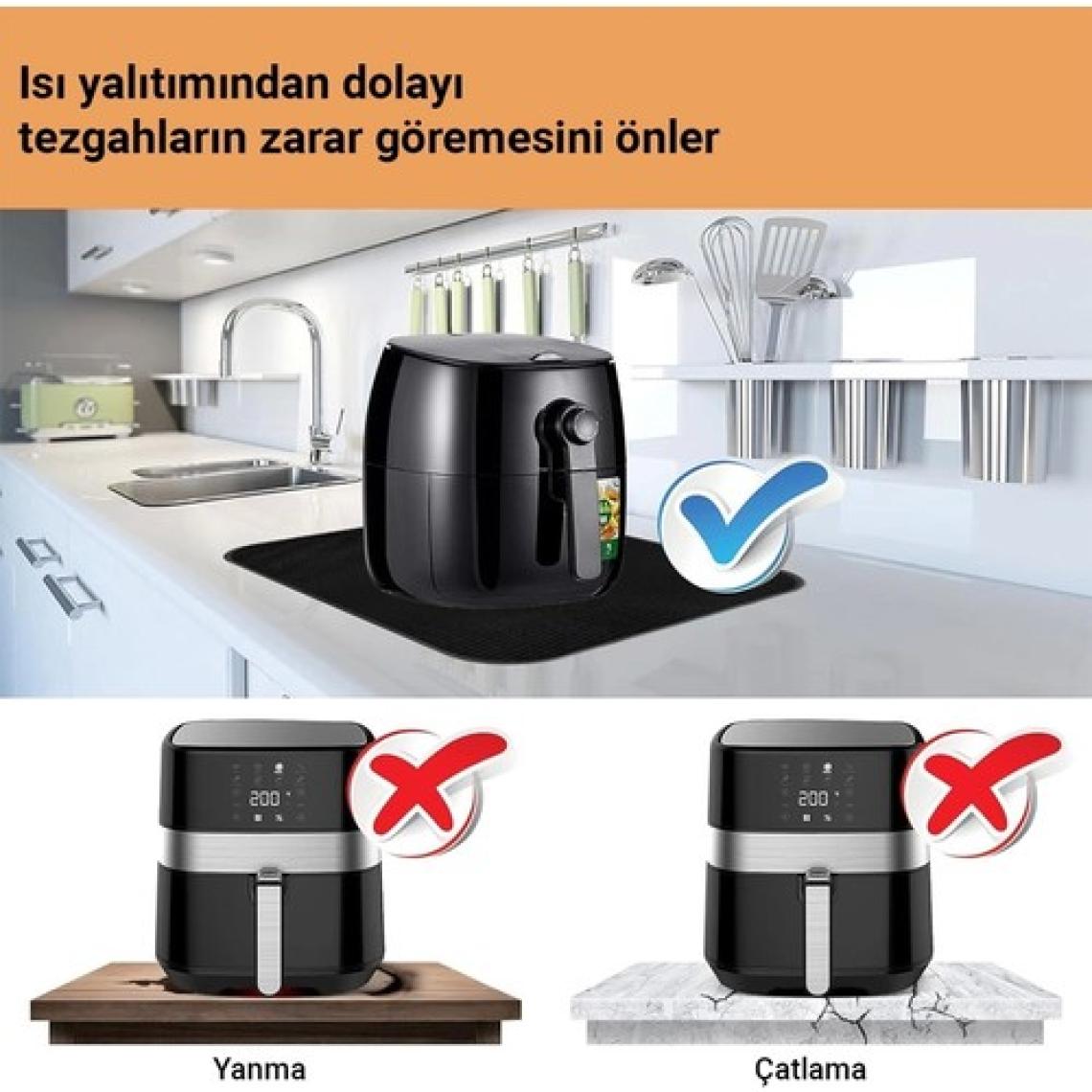 Valerine Life Airfryer Matı Isıya Dayanıklı Su Geçirmez Kaymaz Yıkanabilir Siyah Pad 35X45CM