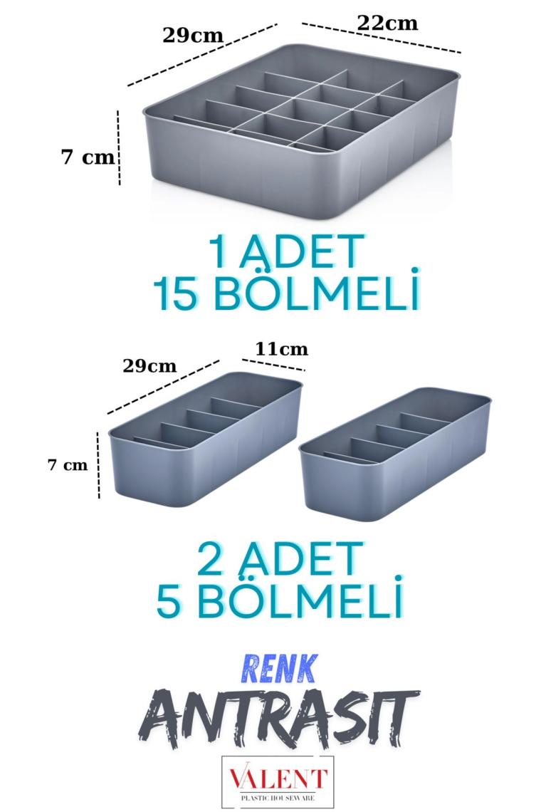 Sese Orgaset 3lü Dolap Çekmece Düzenleyici Antrasit Renk (SP-331)