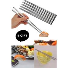 Metal Chopstick 5 Çift  Paslanmaz Çelik Çin Çubuğu Yemek Çubukları 5 Çift
