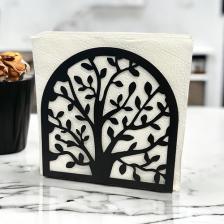 Decorelax Hayat Ağacı Temalı Siyah Metal Peçetelik