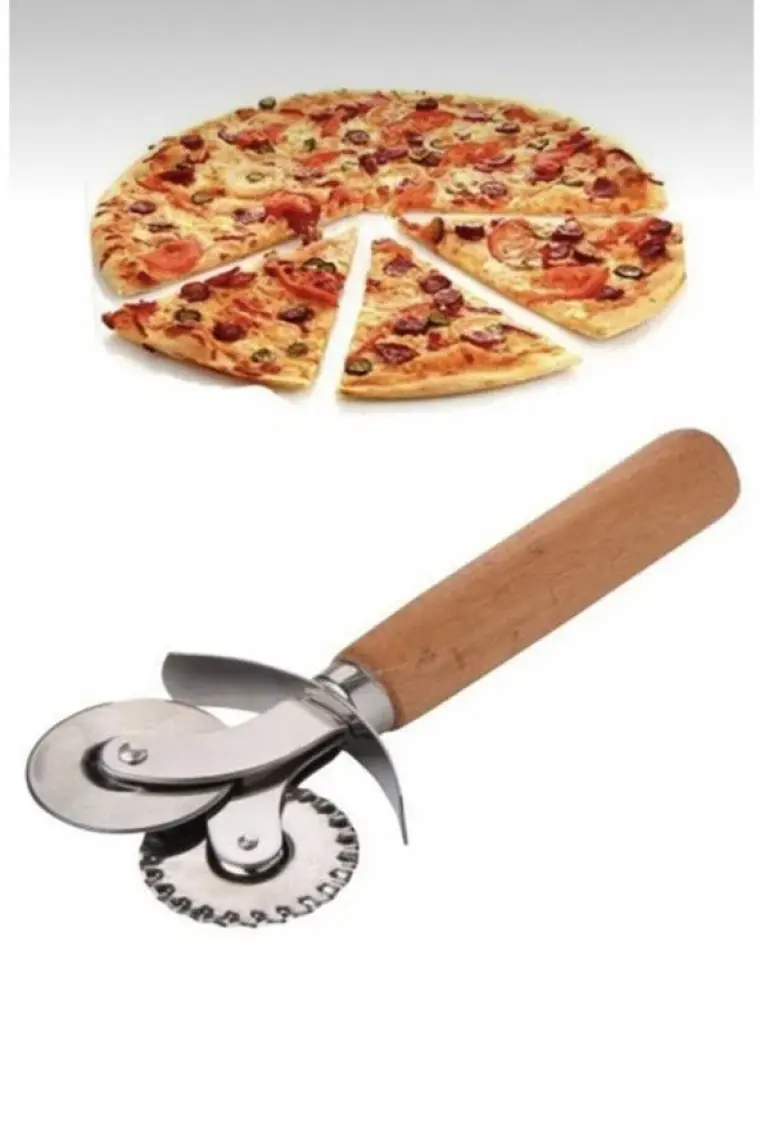 Royaleks Çift Başlıklı Ahşap Saplı Pizza Kesici Hamur Kesici