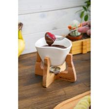 Joy Kitchen Ahşap Fondü Seti Renkli Seramik Kaseli Ahşap Standlı Fondü Seti