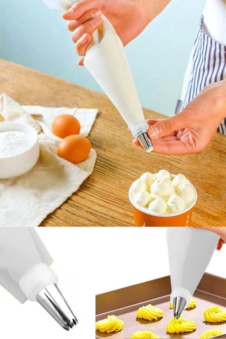 Snow Homs Krema Sıkma Torbası Seti 10 Parça Pasta Krema Kek Süsleme Torbası Paslanmaz Çelik Uçlu