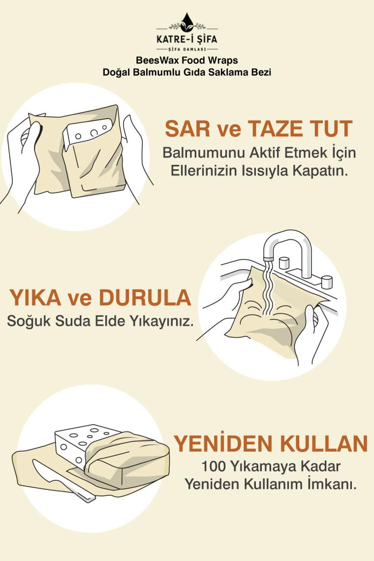 Balmumlu Doğal Gıda Saklama Bezi Başlangıç Set - Beeswax Food Wraps (Balmumu Bezi)