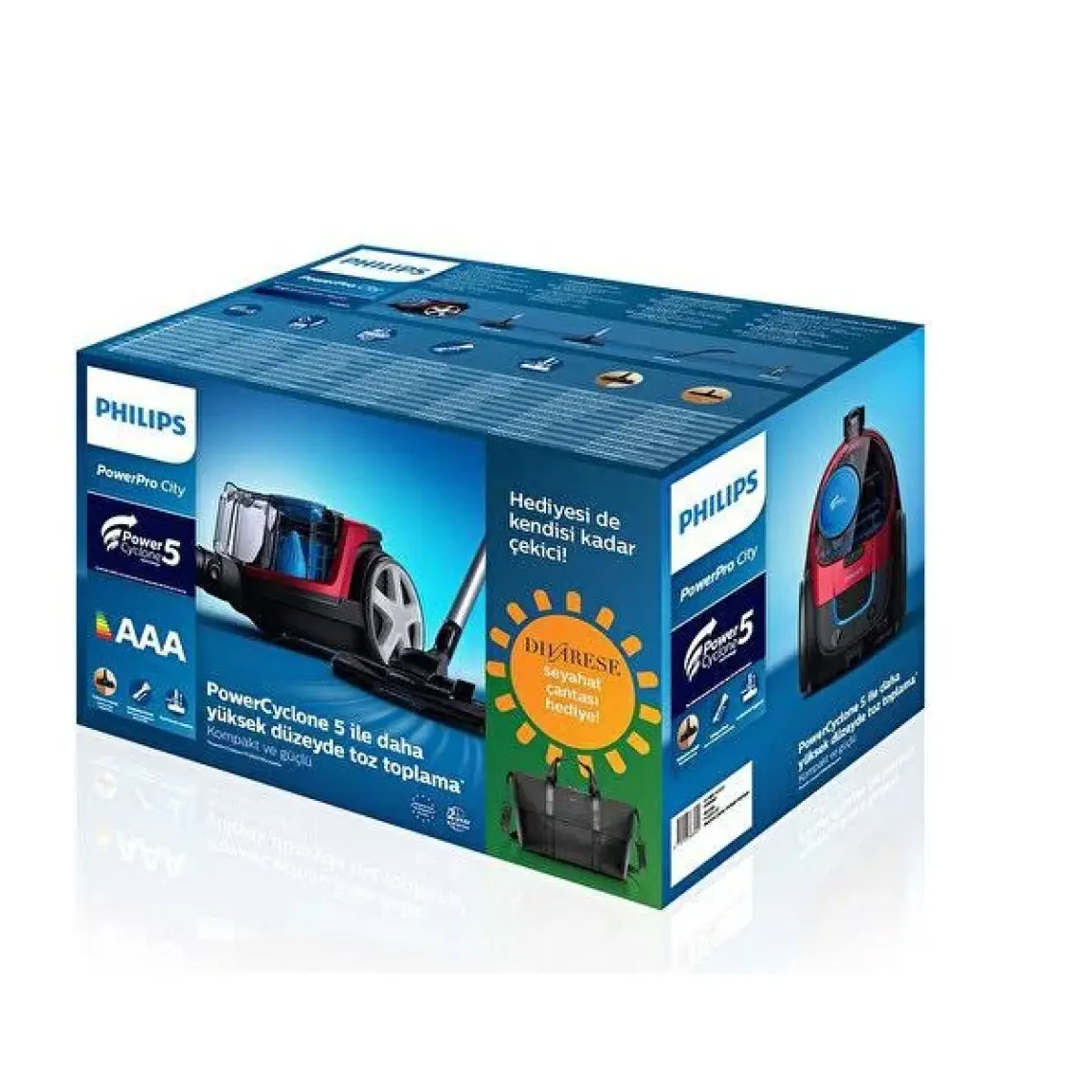 Philips FC9331/07 PowerPro City Toz Torbasız Elektrikli Süpürge, 650 W, PowerCyclone 5, Allergy H13 Filtre, Parke Başlığı,