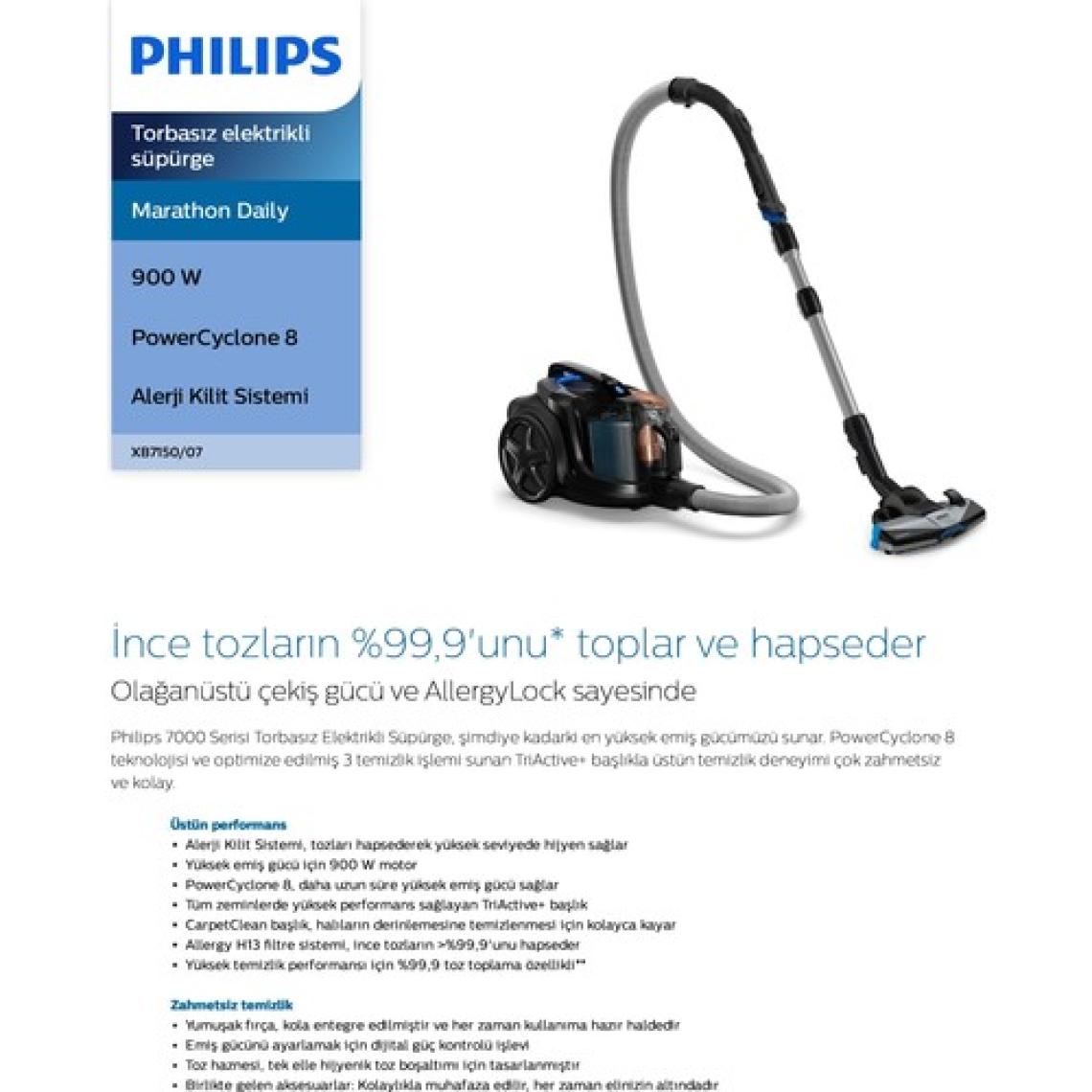 Philips Marathon Daily XB7150/07 Toz Torbasız Süpürge