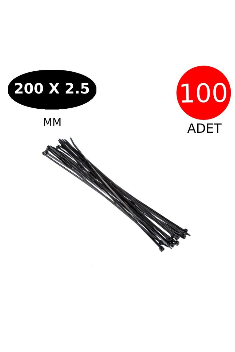 Plastik Kablo Bağı Cırt Kelepçe 200 Mm X 2.5 Mm Siyah 100 Adet