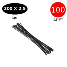 Plastik Kablo Bağı Cırt Kelepçe 200 Mm X 2.5 Mm Siyah 100 Adet