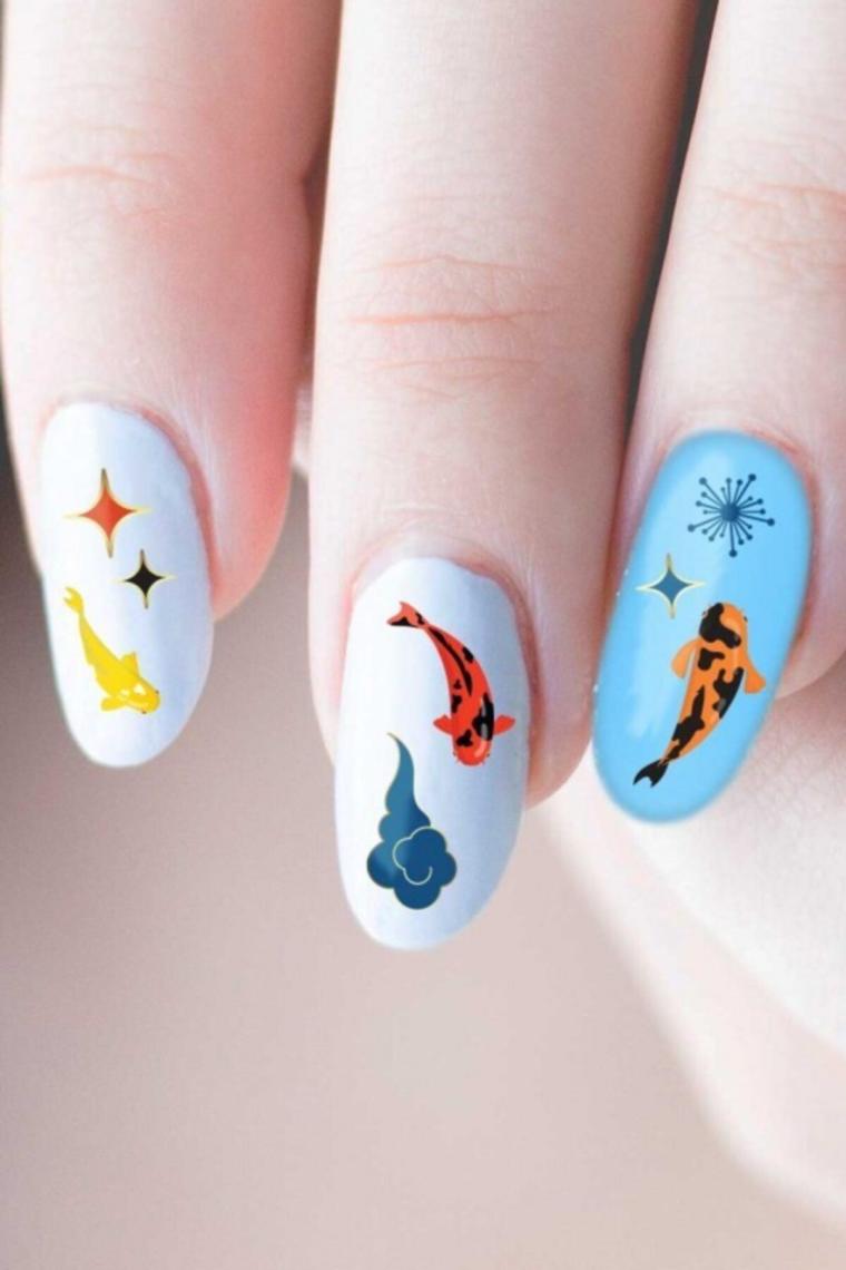Koi Balıkları Tırnak Dövmesi Tırnak Tattoo Nail Art Tırnak Sticker
