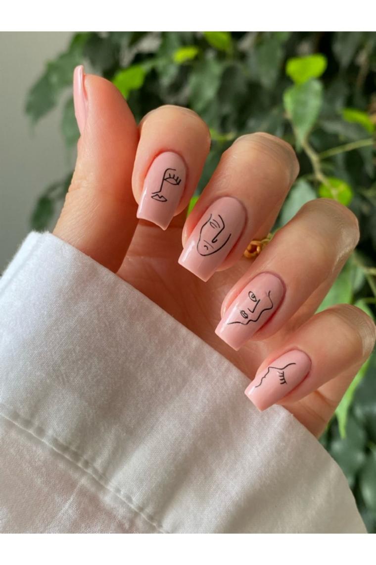 Siyah Çizgi Yüzler-1 Tırnak Dövmesi Tırnak Tattoo Nail Art Tırnak Sticker