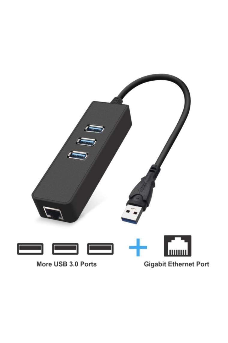 4263 Usb 3.0 To Ethernet Gigabit Rj45 3 Port Hub Çoklayıcı Adaptör