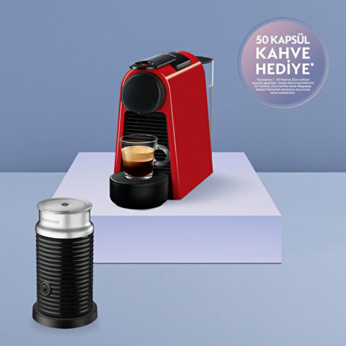 Nespresso D35 Essenza Mini Kırmızı Kahve Makinesi ve Süt Köpürtücü Aksesuar