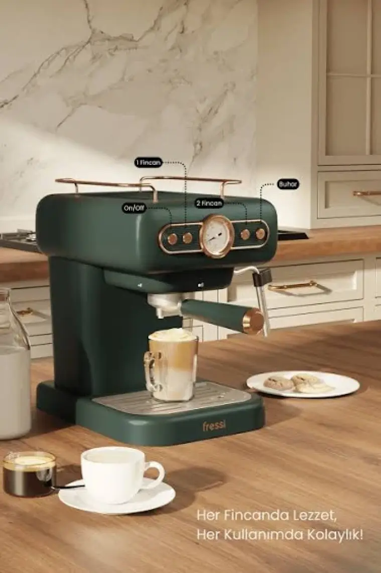 Fressi Em-01 Ristretto Süt Köpürtücülü 20BAR Basınçlı Espresso Latte Cappuccino Americano Makinesi 1,2lt