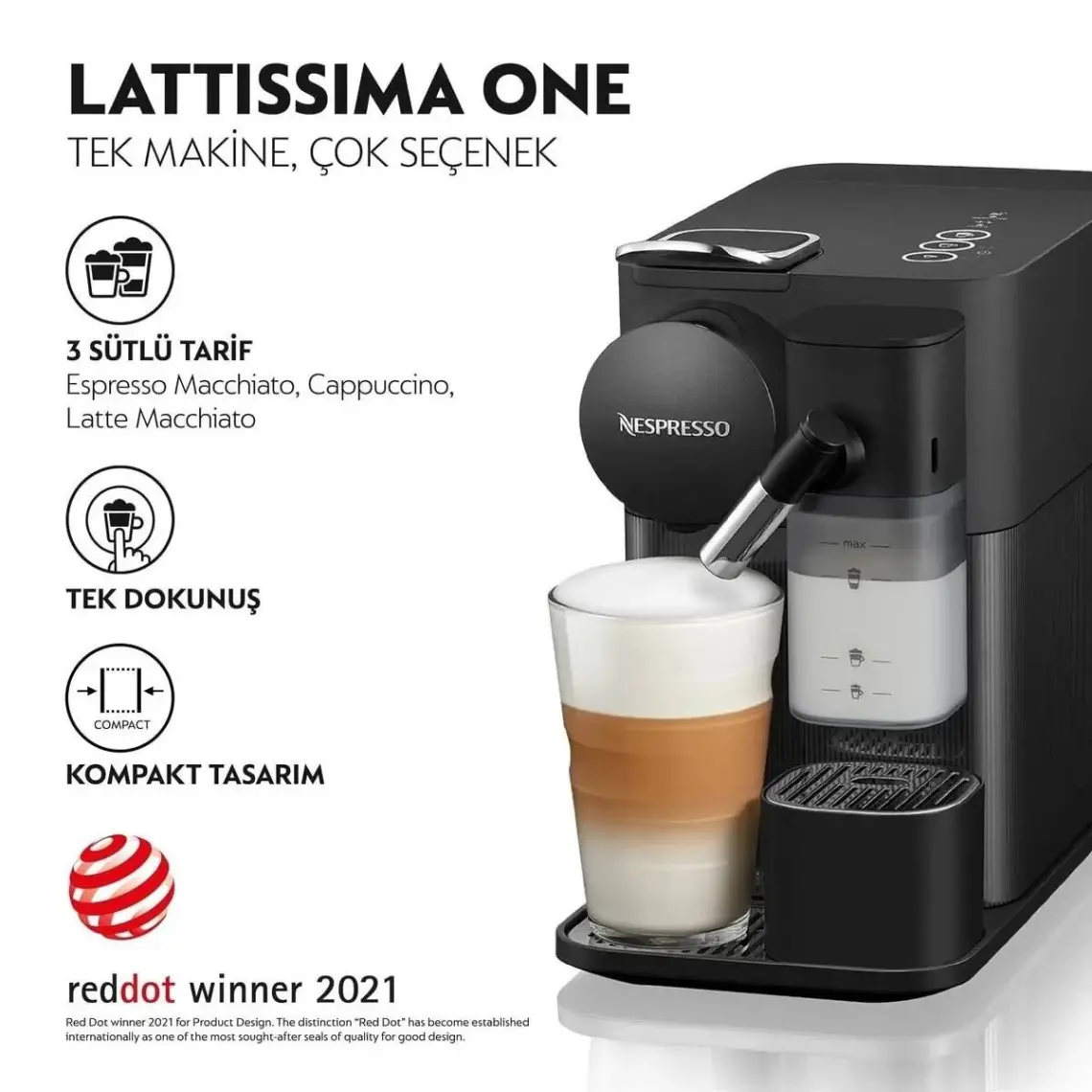 Nespresso F121 Latissima One Süt Çözümlü Kahve Makinesi,Siyah