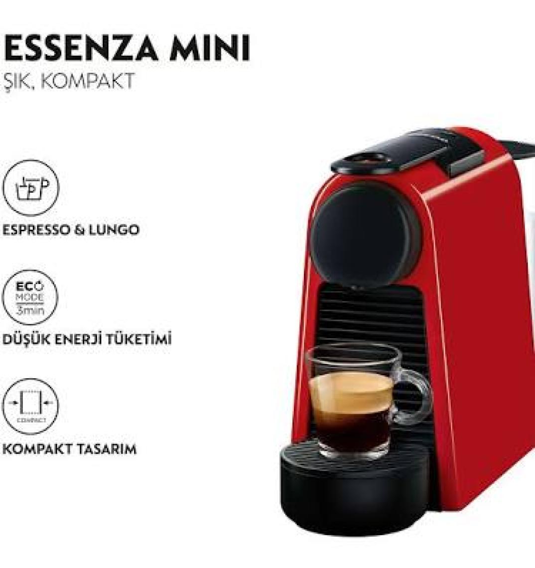 Nespresso D35 Essenza Mini Kırmızı Kahve Makinesi ve Süt Köpürtücü Aksesuar