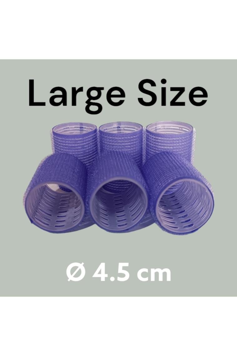 1215 Büyük Boy Bigudi 6lı Cırtlı - Yapışkanlı Saç Bigudisi Mor Çap: 4.5cm