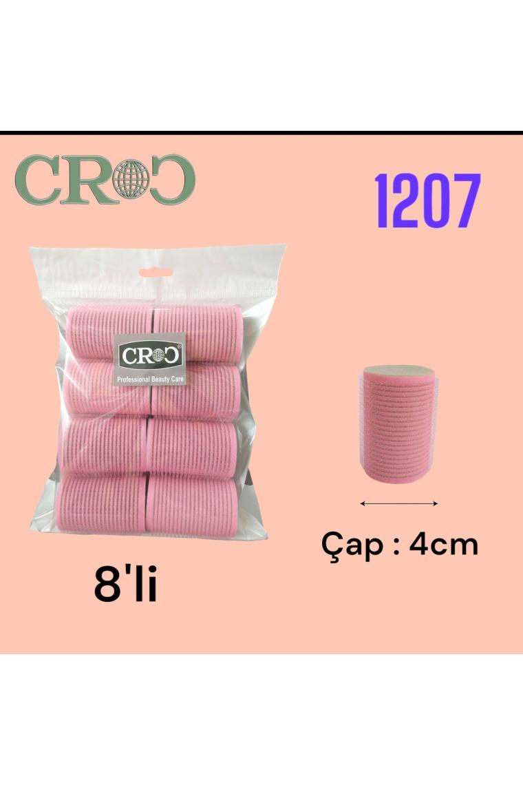 1207 Cırtlı Sünger Bigudi 8li Çap 4cm Pembe - Yapışkanlı Saç Bigudisi