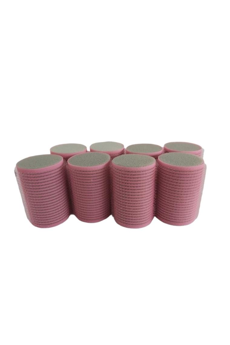 1207 Cırtlı Sünger Bigudi 8li Çap 4cm Pembe - Yapışkanlı Saç Bigudisi