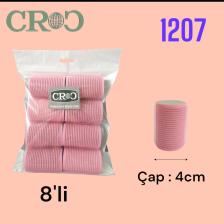 1207 Cırtlı Sünger Bigudi 8li Çap 4cm Pembe - Yapışkanlı Saç Bigudisi