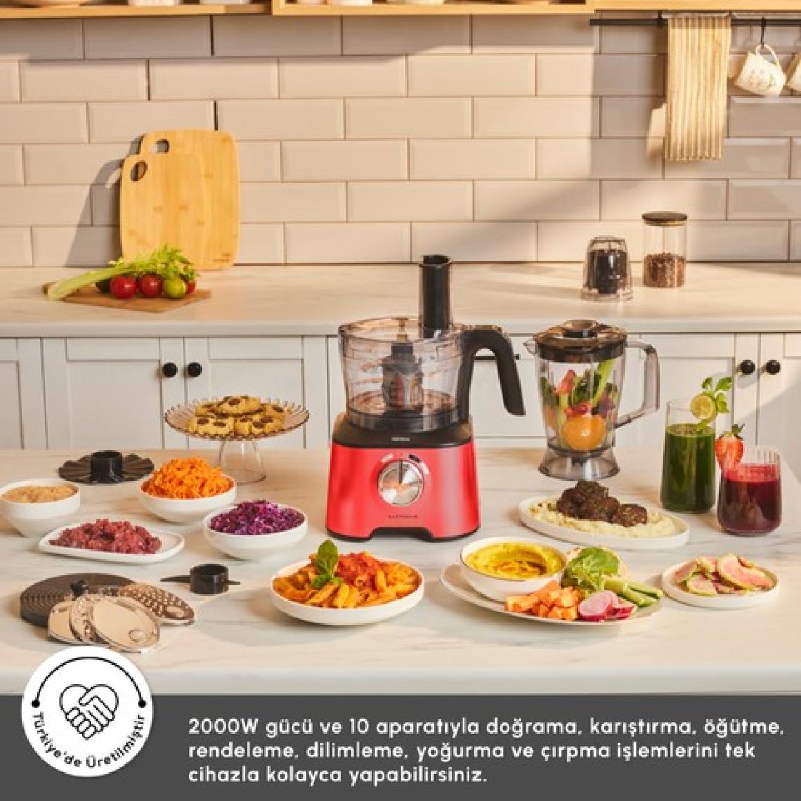Karaca Mastermaid Power Multifunctional 10 in 1 Red Mutfak Robotu, Blender Seti 2000w