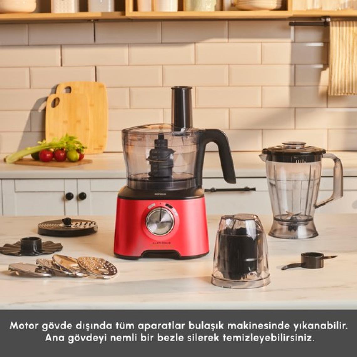 Karaca Mastermaid Power Multifunctional 10 in 1 Red Mutfak Robotu, Blender Seti 2000w