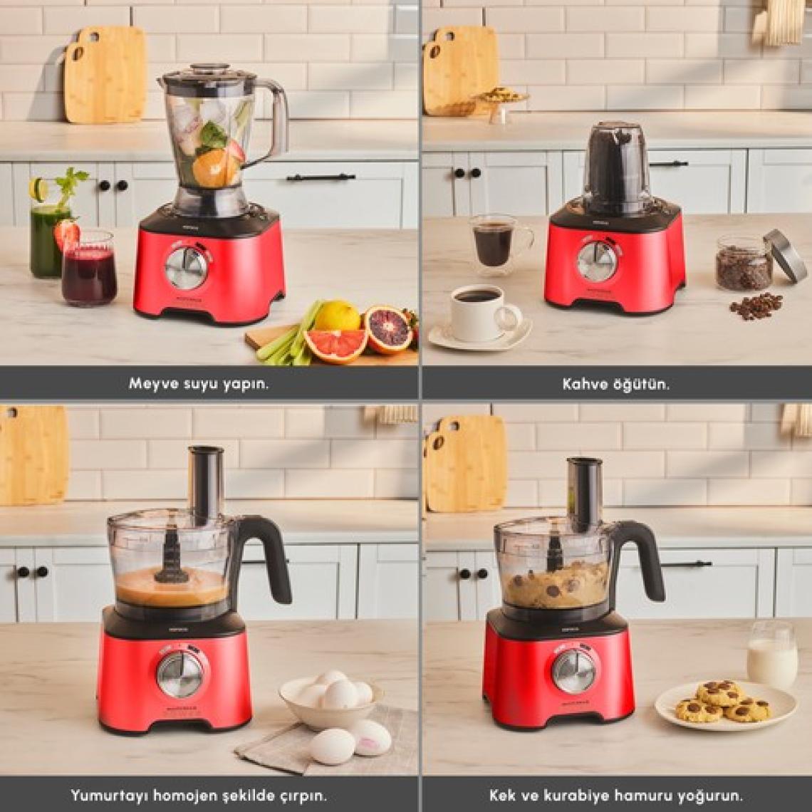 Karaca Mastermaid Power Multifunctional 10 in 1 Red Mutfak Robotu, Blender Seti 2000w
