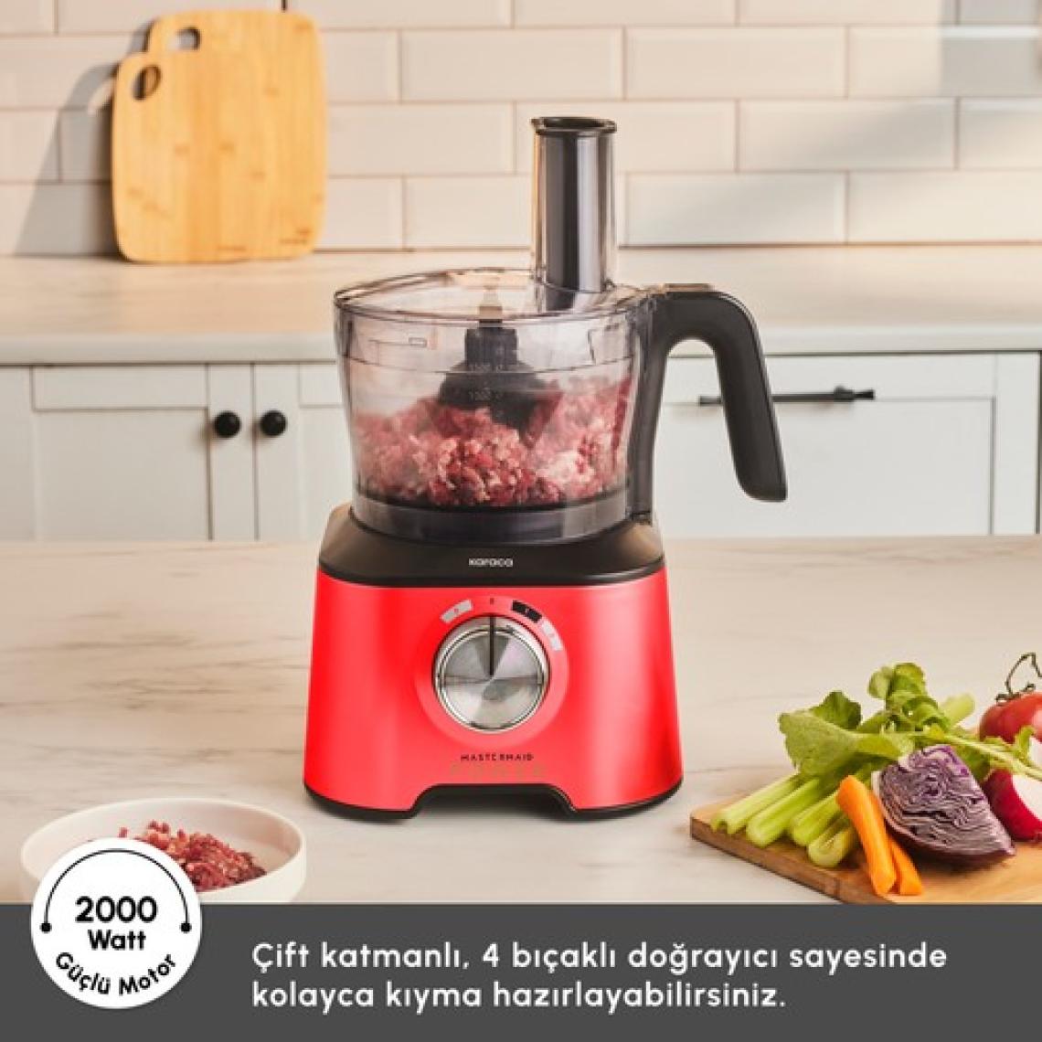 Karaca Mastermaid Power Multifunctional 10 in 1 Red Mutfak Robotu, Blender Seti 2000w