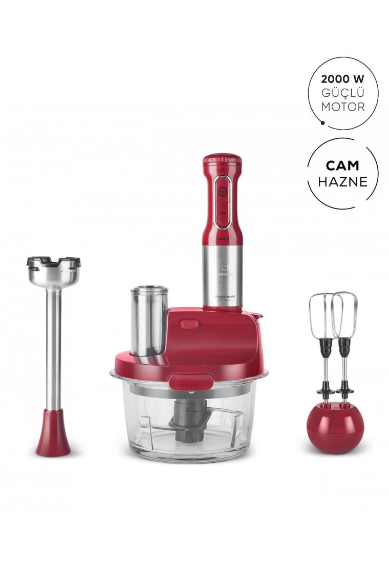 Karaca mm Prosteel 2000W Cam Mutfak Robotu Kırmızı Inox
