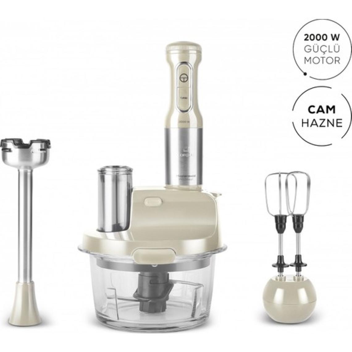 Karaca mm Prosteel 2000W Cam Mutfak Robotu Soft Cream Inox
