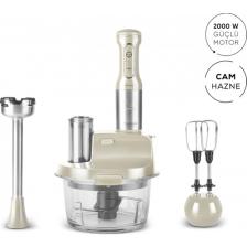 Karaca mm Prosteel 2000W Cam Mutfak Robotu Soft Cream Inox