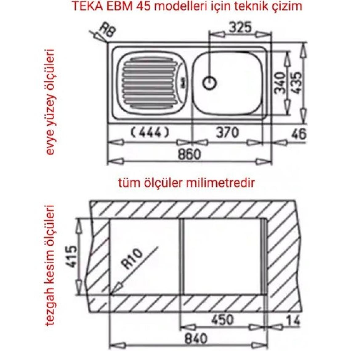 Teka Ebm 45 Sağ Paslanmaz Çelik Ankastre Evye