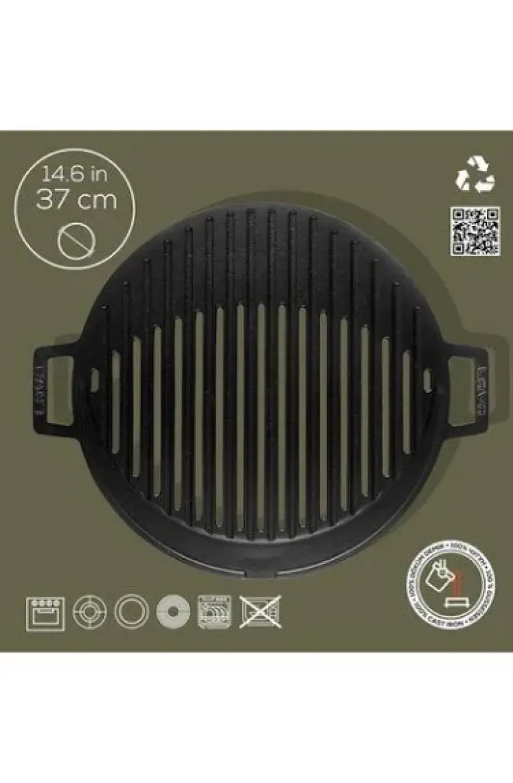 Lava Döküm Mangal Izgarası  Kulplu Çap 37 cm Yuvarlak