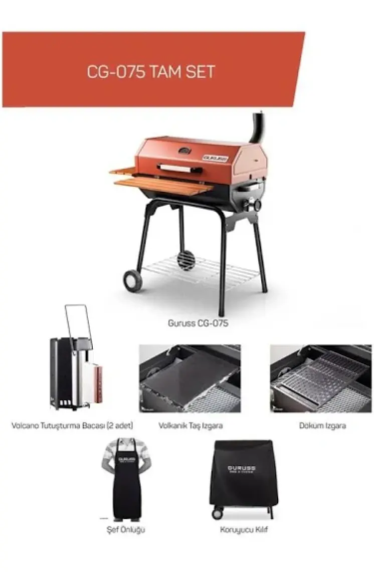 Guruss 75 cm Kömürlü Barbekü Mangal Oksit Kırmızı