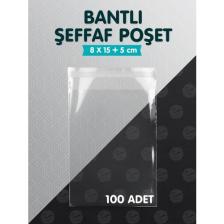 Tuğset Etiket Bantlı Şeffaf Poşet (8X10+5CM)   100 Adet Parlak Jelatin Paket Hediye Poşeti -T954