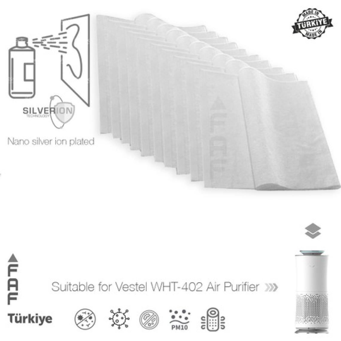 Faf 10 Adet Vestel WHT-402 Hava Temizleyici Uyumlu Gümüş Iyonlu Elektrostatik Toz Tutucu Ön Filtre