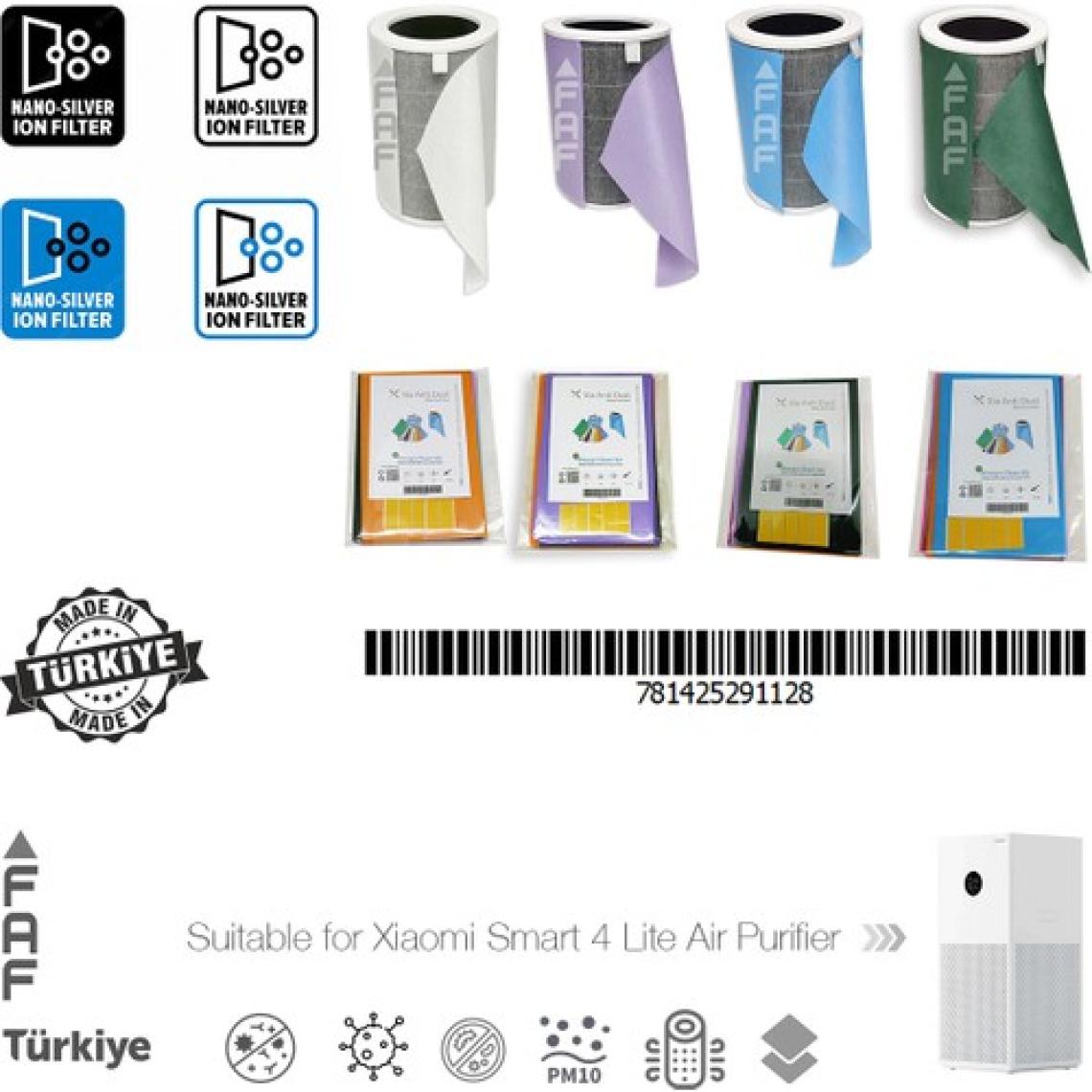 Faf 10 Adet Xiaomi  Smart Air Purifier 4lite Uyumlu Ekstra Nano Gümüş Iyonlu Karışık Renkli Toz Tutucu Ön Filtre