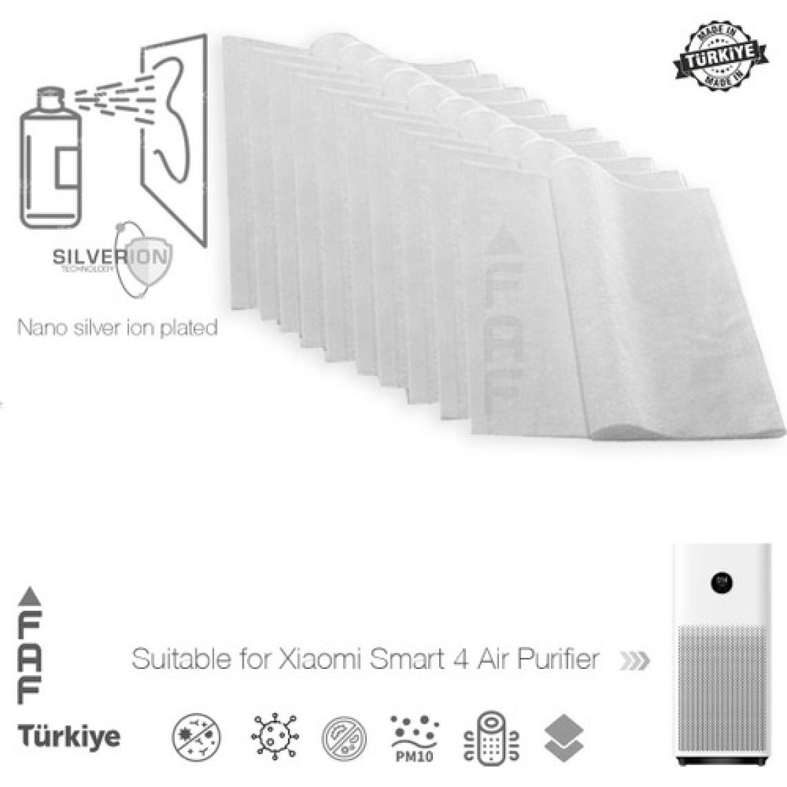 Faf 10 Adet Xiaomi  Smart Air Purifier 4 Uyumlu Ekstra Nano Gümüş Iyonlu Elekrostatik Toz Tutucu Beyaz Ön Filtre