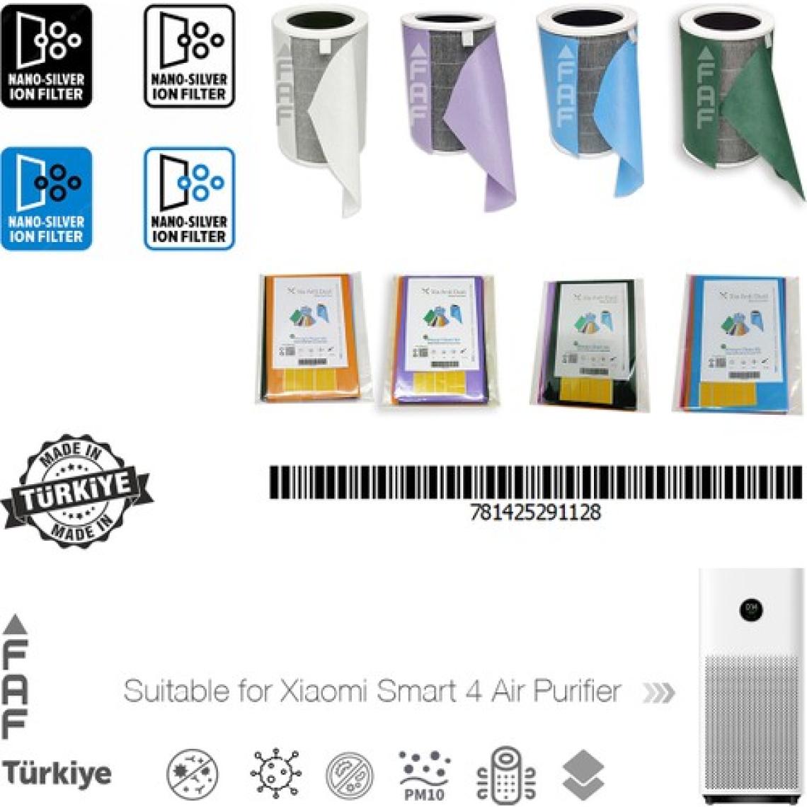 Faf 10 Adet Xiaomi  Smart Air Purifier 4 Uyumlu Ekstra Nano Gümüş Iyonlu Karışık Renkli Toz Tutucu Ön Filtre
