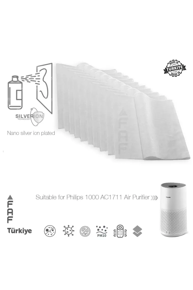 Faf 10 Adet Philips AC1711 Uyumlu Gümüş Iyonlu Elektrostatik Toz Tutucu Ön Filtre