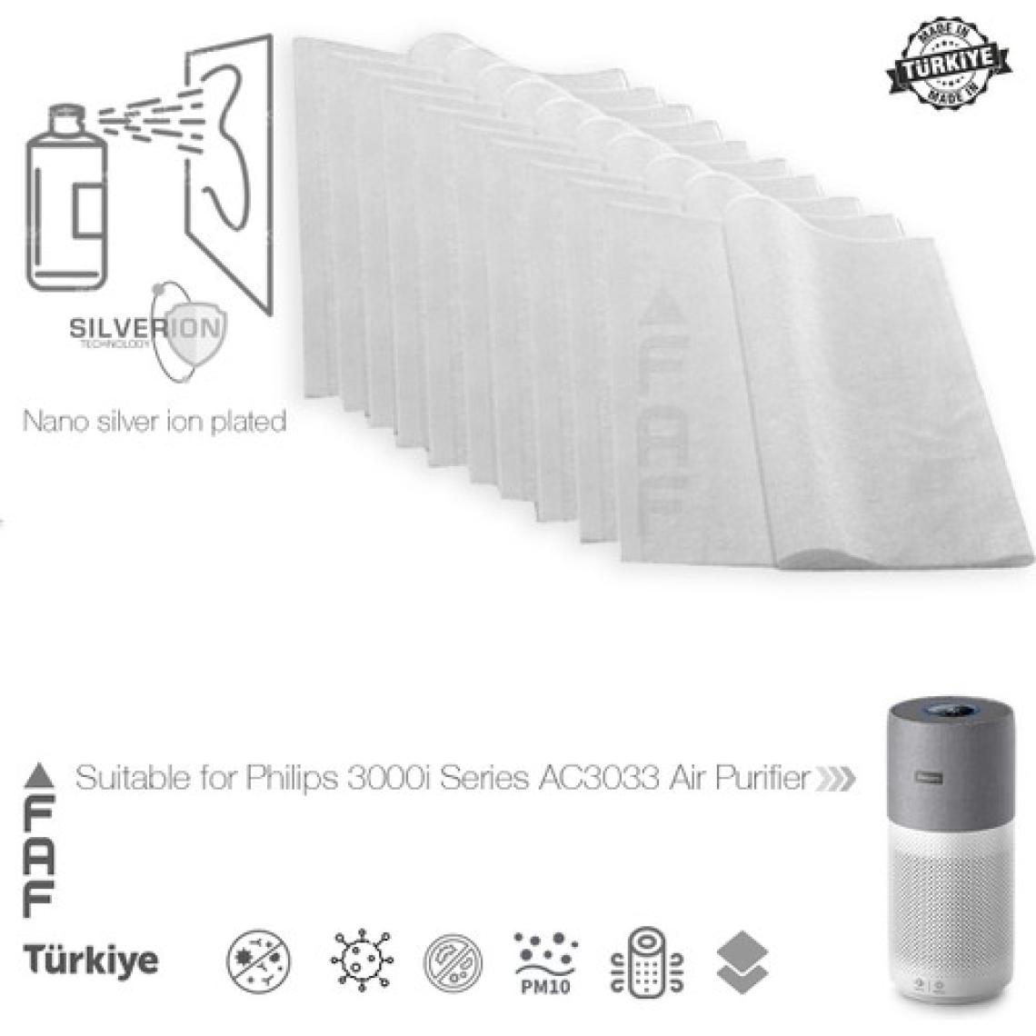 Faf 10 Adet Philips AC3033 Uyumlu Gümüş Iyonlu Elektrostatik Toz Tutucu Ön Filtre