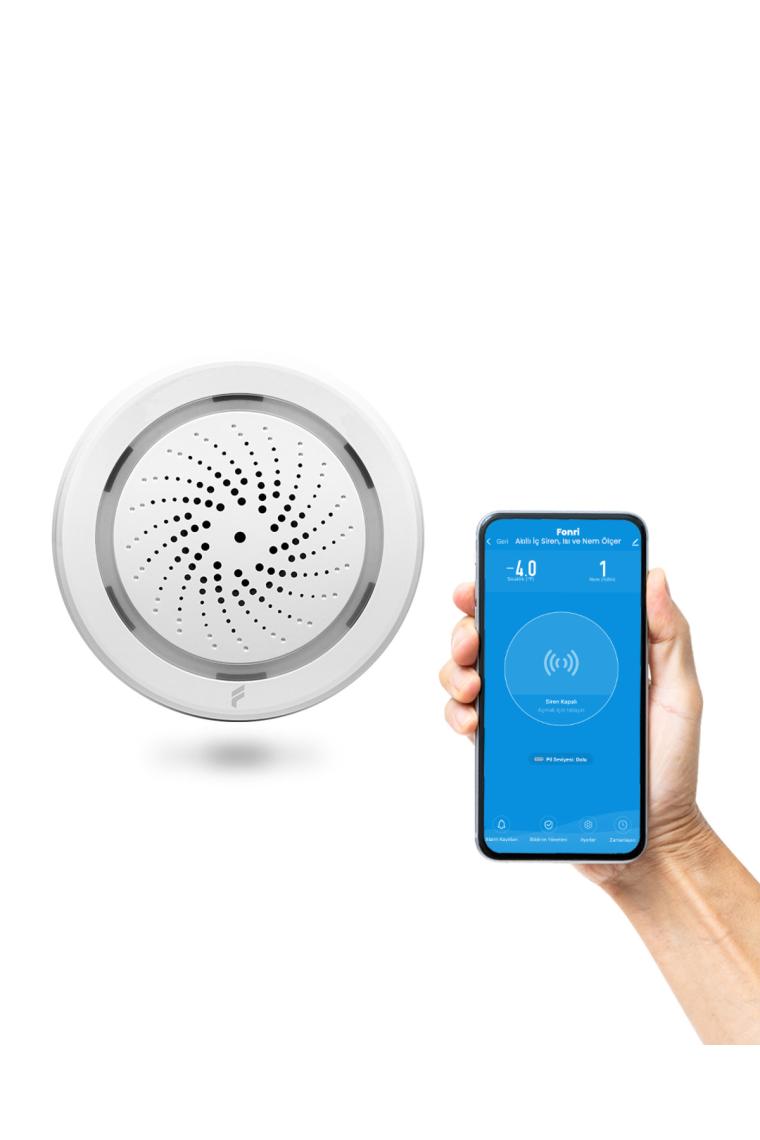 Akıllı Iç Ortam Siren / Isı Nem Ölçer, Wifi, Google Asistan Ve Tuya Destekli, Uzaktan Kontrol