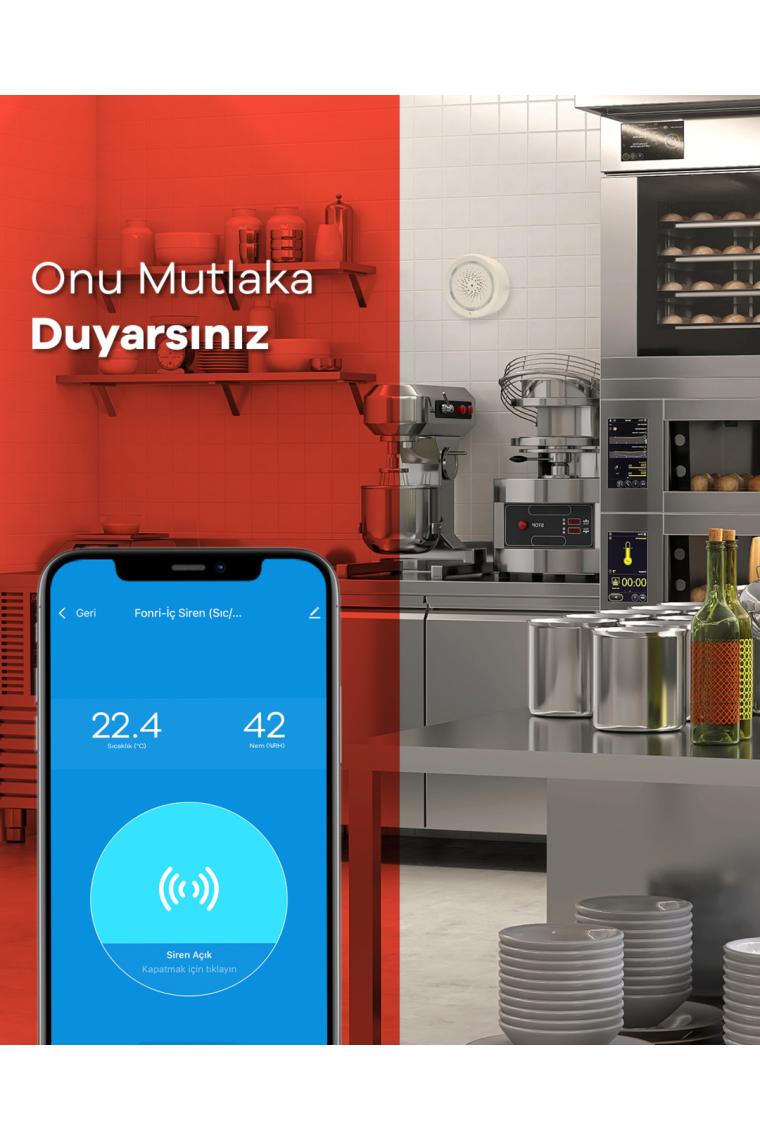 Akıllı Iç Ortam Siren / Isı Nem Ölçer, Wifi, Google Asistan Ve Tuya Destekli, Uzaktan Kontrol