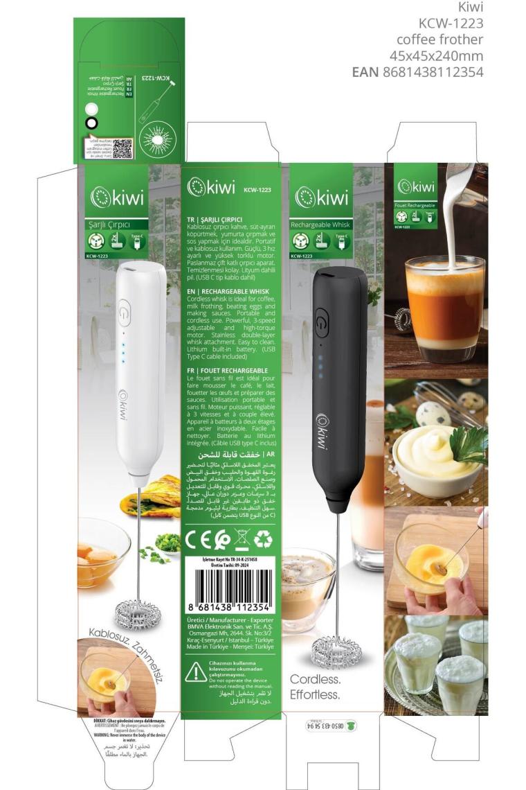 Kcw-1223 Pratik Usb Şarjlı Süt Ve Kahve Köpürtücü Hız Ayarlı Siyah