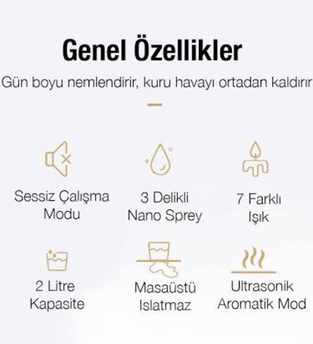Ezere Ceypaks Üç 3 Sprey LED Işıklı Ultrasonik Hava Nemlendirici - Buhar Makinesi ve Aroma Difüzörü 2 lt