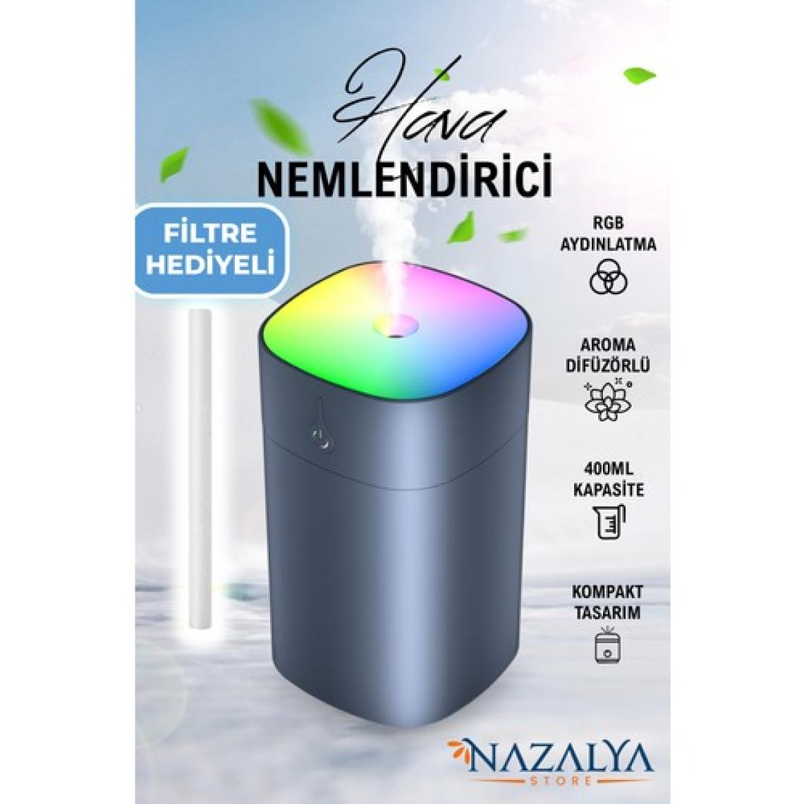 Nazalya 400 ml Gri Ultrasonik Hava Nemlendirici Buhar Makinesi ve Aroma Difüzörü