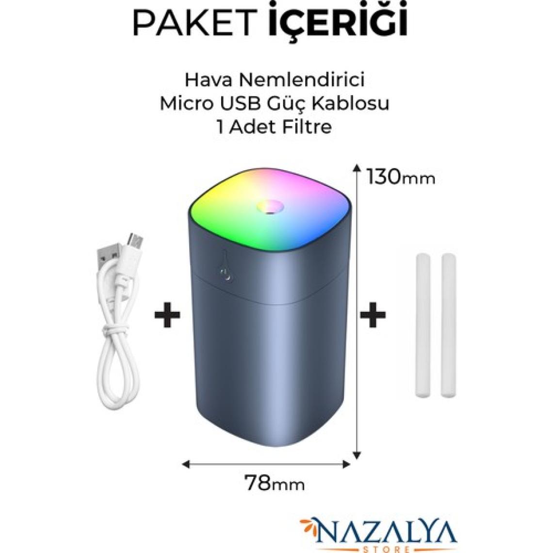 Nazalya 400 ml Gri Ultrasonik Hava Nemlendirici Buhar Makinesi ve Aroma Difüzörü