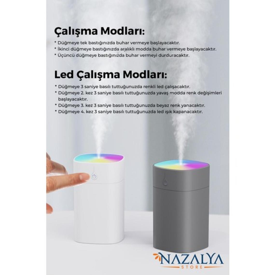 Nazalya 400 ml Gri Ultrasonik Hava Nemlendirici Buhar Makinesi ve Aroma Difüzörü