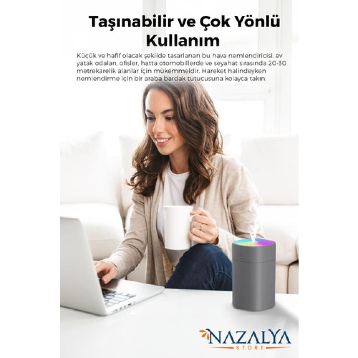 Nazalya 400 ml Gri Ultrasonik Hava Nemlendirici Buhar Makinesi ve Aroma Difüzörü