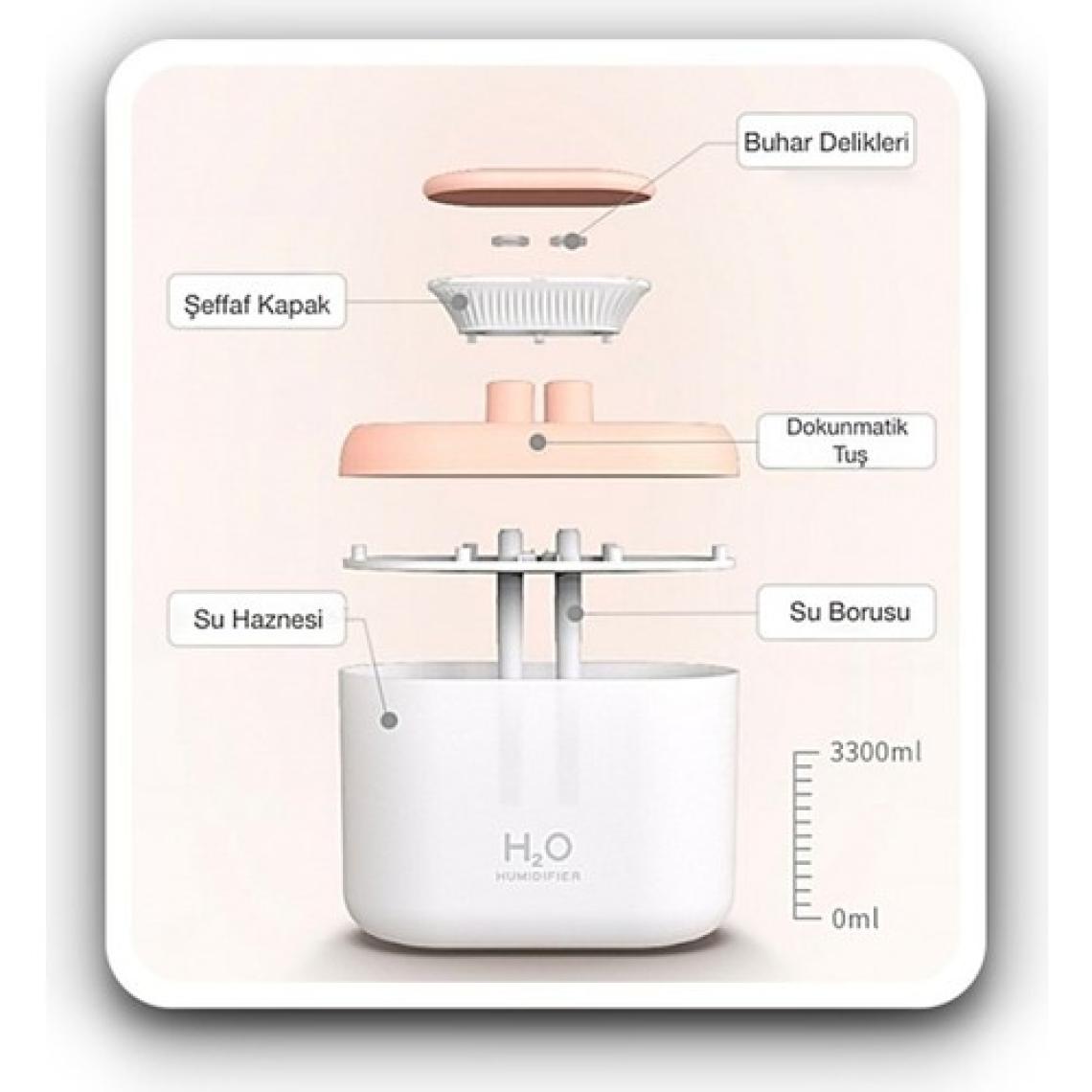 H2O Humidifier 3300 ml Ulrasonik Hava Nemlendirici Buhar Makinesi ve Aroma Difüzörü